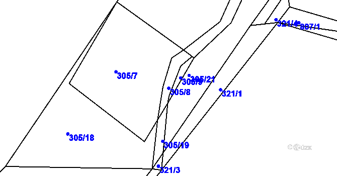 Parcela st. 305/8 v KÚ Škrdlovice, Katastrální mapa