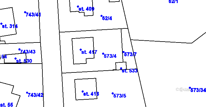 Parcela st. 573/4 v KÚ Škrdlovice, Katastrální mapa