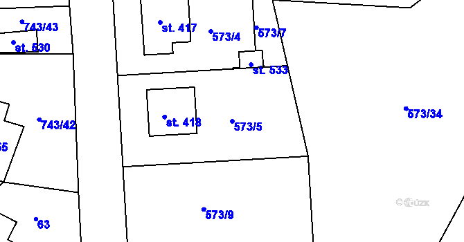 Parcela st. 573/5 v KÚ Škrdlovice, Katastrální mapa