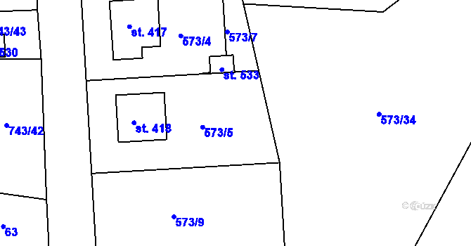 Parcela st. 573/8 v KÚ Škrdlovice, Katastrální mapa