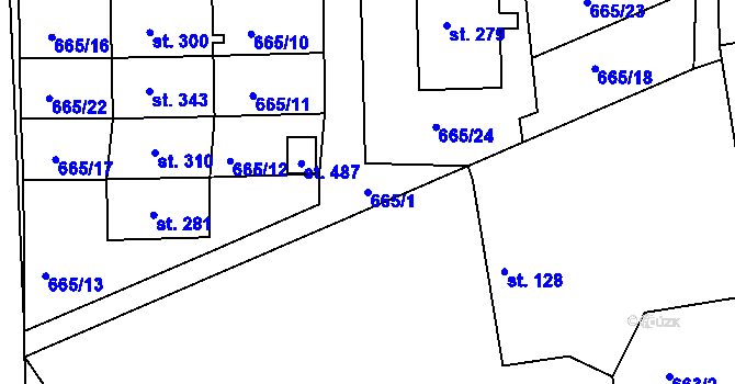Parcela st. 665/1 v KÚ Škrdlovice, Katastrální mapa