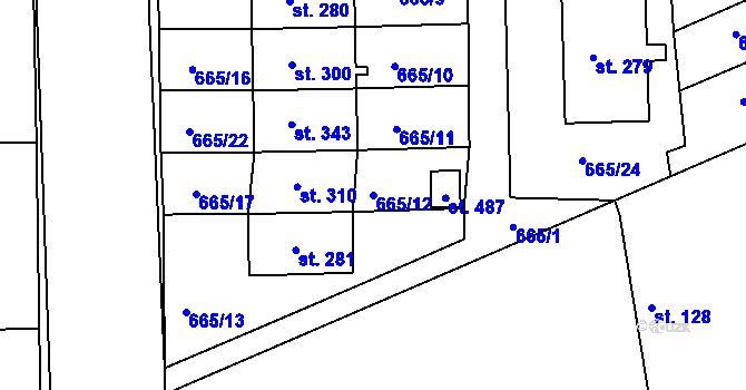 Parcela st. 665/12 v KÚ Škrdlovice, Katastrální mapa