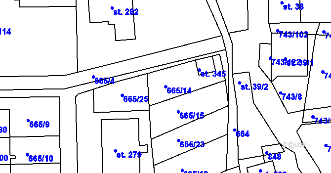 Parcela st. 665/14 v KÚ Škrdlovice, Katastrální mapa