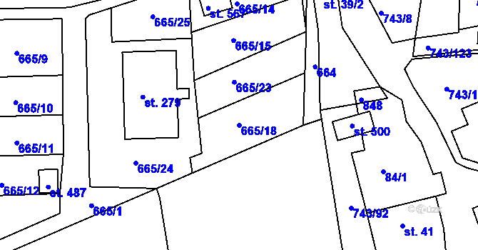 Parcela st. 665/18 v KÚ Škrdlovice, Katastrální mapa