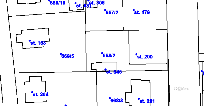 Parcela st. 668/2 v KÚ Škrdlovice, Katastrální mapa