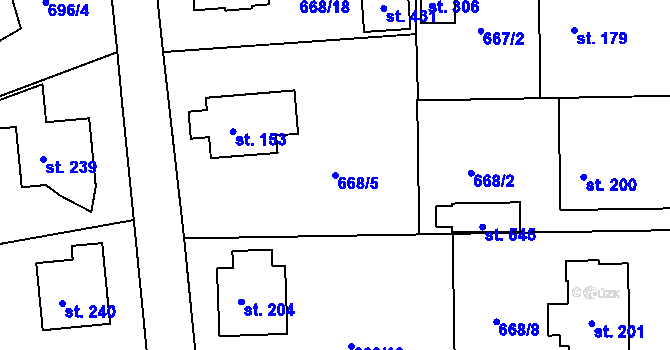 Parcela st. 668/5 v KÚ Škrdlovice, Katastrální mapa