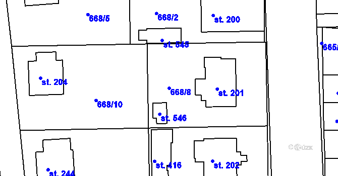 Parcela st. 668/8 v KÚ Škrdlovice, Katastrální mapa