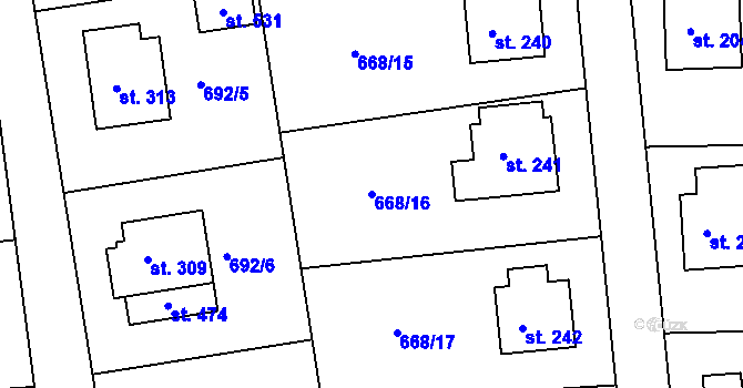 Parcela st. 668/16 v KÚ Škrdlovice, Katastrální mapa