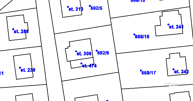 Parcela st. 692/6 v KÚ Škrdlovice, Katastrální mapa
