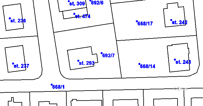 Parcela st. 692/7 v KÚ Škrdlovice, Katastrální mapa