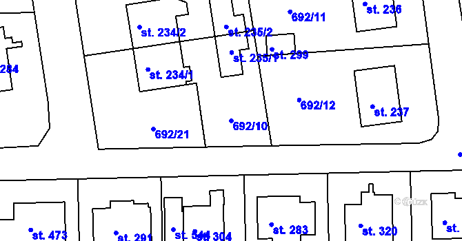 Parcela st. 692/10 v KÚ Škrdlovice, Katastrální mapa