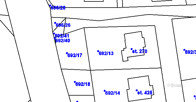 Parcela st. 692/13 v KÚ Škrdlovice, Katastrální mapa