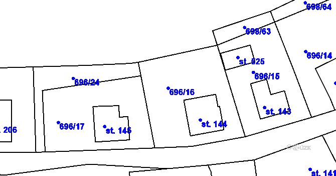 Parcela st. 696/16 v KÚ Škrdlovice, Katastrální mapa