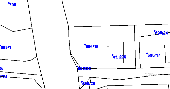 Parcela st. 696/18 v KÚ Škrdlovice, Katastrální mapa