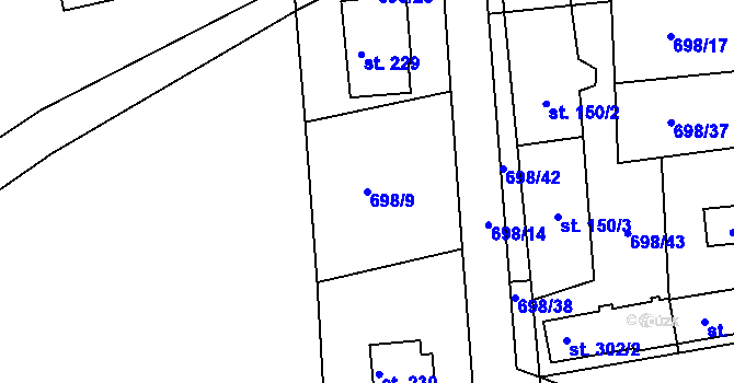 Parcela st. 698/9 v KÚ Škrdlovice, Katastrální mapa