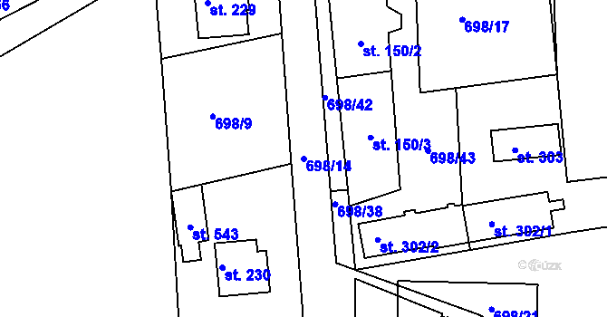 Parcela st. 698/14 v KÚ Škrdlovice, Katastrální mapa