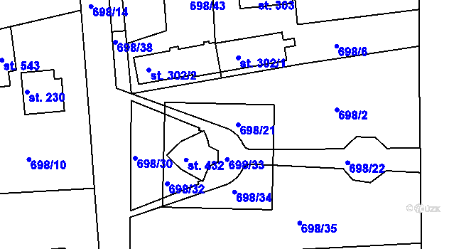 Parcela st. 698/21 v KÚ Škrdlovice, Katastrální mapa