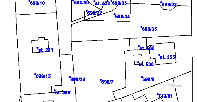 Parcela st. 698/23 v KÚ Škrdlovice, Katastrální mapa