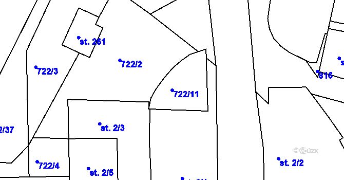 Parcela st. 722/11 v KÚ Škrdlovice, Katastrální mapa