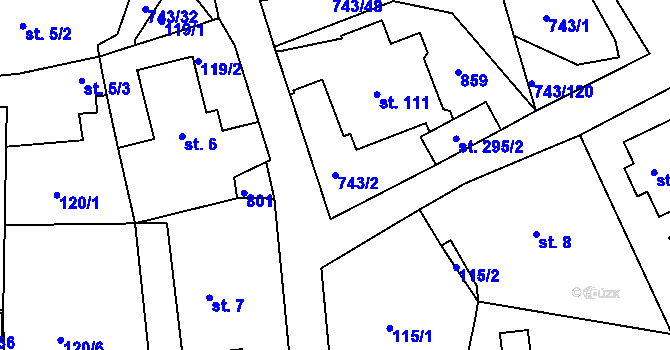 Parcela st. 743/2 v KÚ Škrdlovice, Katastrální mapa