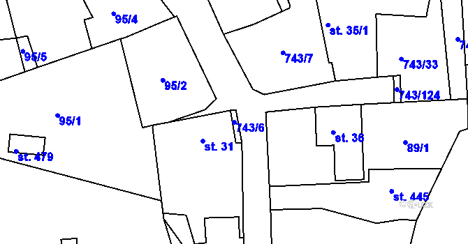 Parcela st. 743/6 v KÚ Škrdlovice, Katastrální mapa