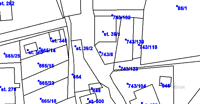 Parcela st. 743/8 v KÚ Škrdlovice, Katastrální mapa