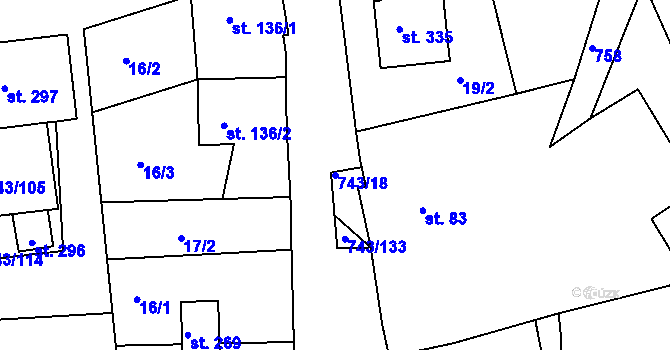 Parcela st. 743/18 v KÚ Škrdlovice, Katastrální mapa