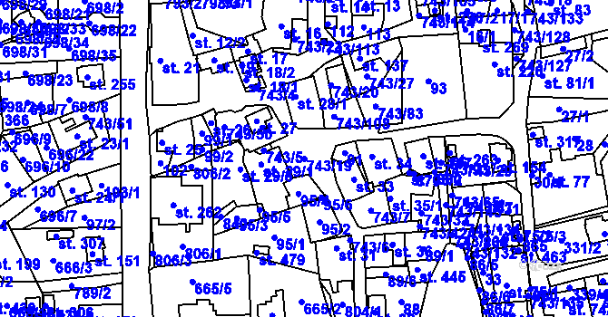 Parcela st. 743/19 v KÚ Škrdlovice, Katastrální mapa