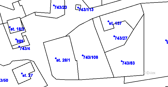 Parcela st. 743/20 v KÚ Škrdlovice, Katastrální mapa