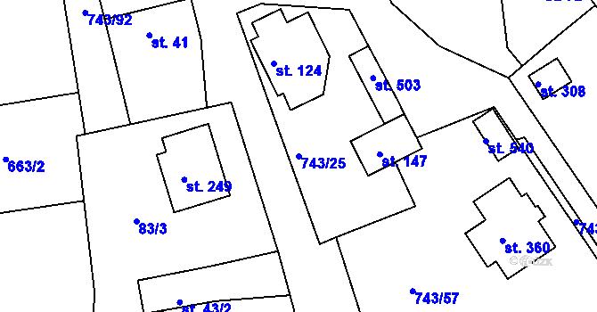 Parcela st. 743/25 v KÚ Škrdlovice, Katastrální mapa