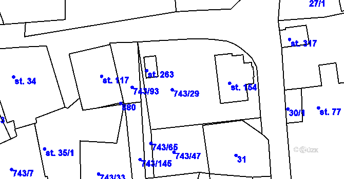 Parcela st. 743/29 v KÚ Škrdlovice, Katastrální mapa