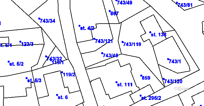 Parcela st. 743/48 v KÚ Škrdlovice, Katastrální mapa