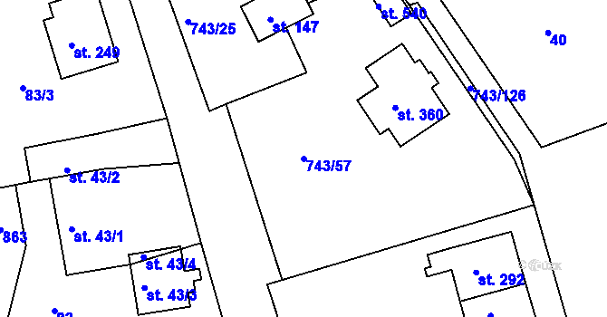 Parcela st. 743/57 v KÚ Škrdlovice, Katastrální mapa