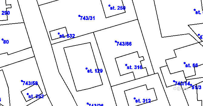 Parcela st. 743/71 v KÚ Škrdlovice, Katastrální mapa