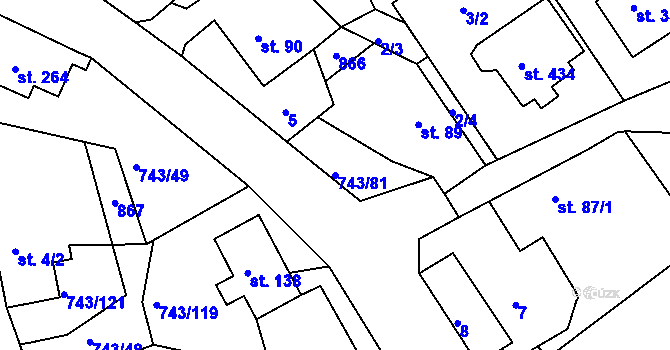 Parcela st. 743/81 v KÚ Škrdlovice, Katastrální mapa