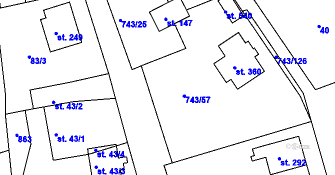 Parcela st. 743/87 v KÚ Škrdlovice, Katastrální mapa
