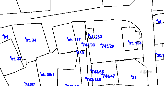 Parcela st. 743/93 v KÚ Škrdlovice, Katastrální mapa