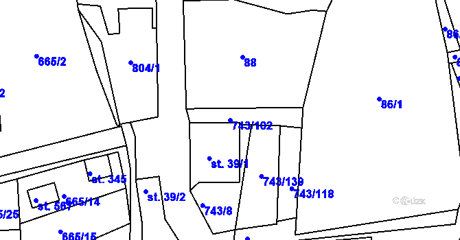 Parcela st. 743/102 v KÚ Škrdlovice, Katastrální mapa