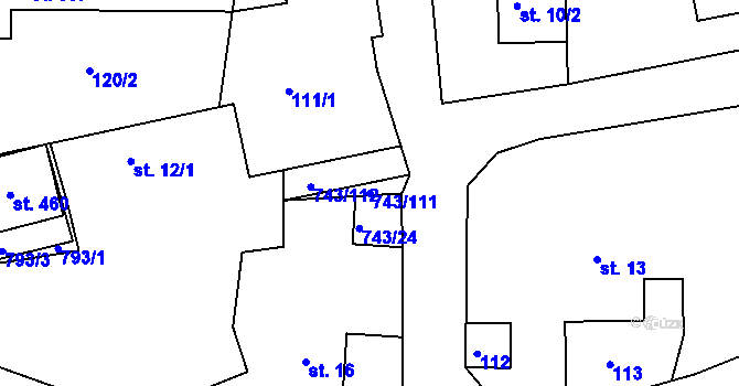 Parcela st. 743/111 v KÚ Škrdlovice, Katastrální mapa
