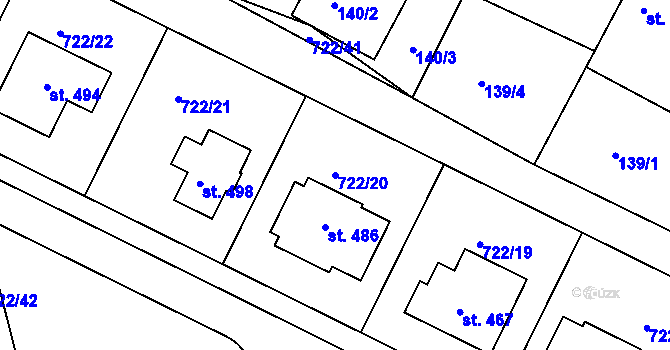 Parcela st. 722/20 v KÚ Škrdlovice, Katastrální mapa