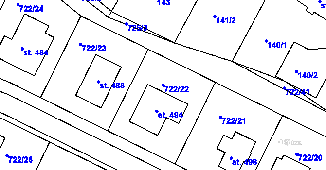 Parcela st. 722/22 v KÚ Škrdlovice, Katastrální mapa