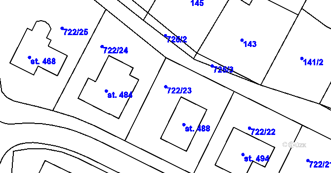 Parcela st. 722/23 v KÚ Škrdlovice, Katastrální mapa