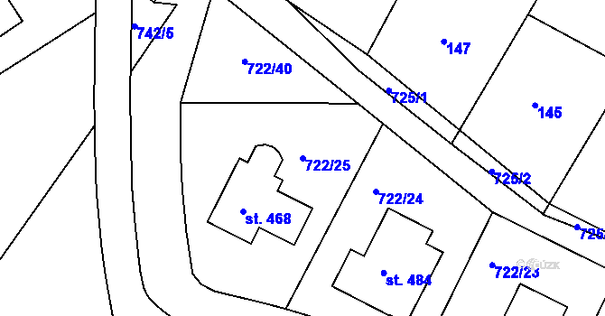 Parcela st. 722/25 v KÚ Škrdlovice, Katastrální mapa