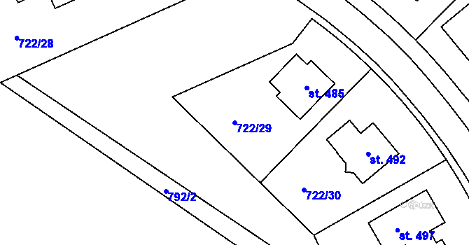 Parcela st. 722/29 v KÚ Škrdlovice, Katastrální mapa