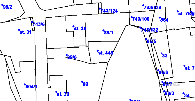 Parcela st. 445 v KÚ Škrdlovice, Katastrální mapa