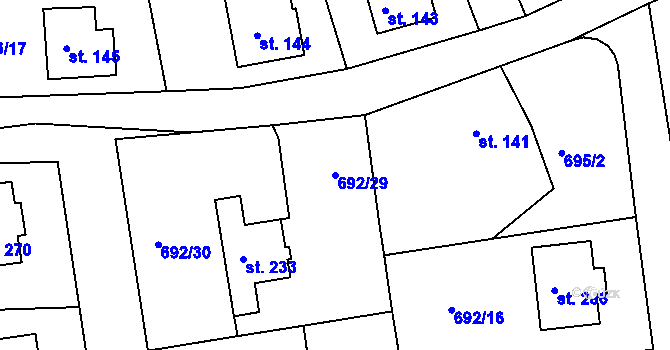Parcela st. 692/29 v KÚ Škrdlovice, Katastrální mapa