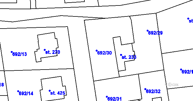 Parcela st. 692/30 v KÚ Škrdlovice, Katastrální mapa