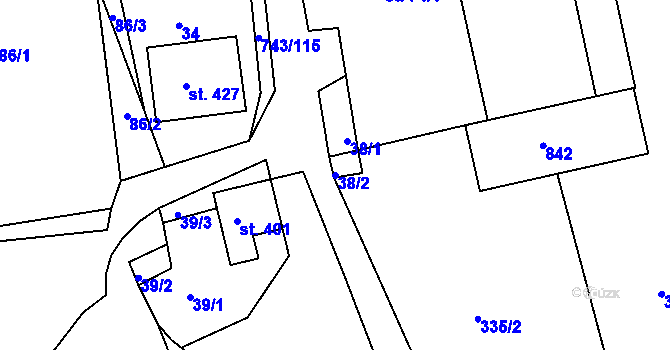 Parcela st. 38/2 v KÚ Škrdlovice, Katastrální mapa