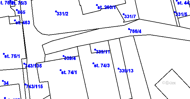 Parcela st. 339/11 v KÚ Škrdlovice, Katastrální mapa