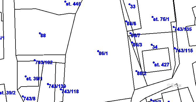 Parcela st. 86/1 v KÚ Škrdlovice, Katastrální mapa